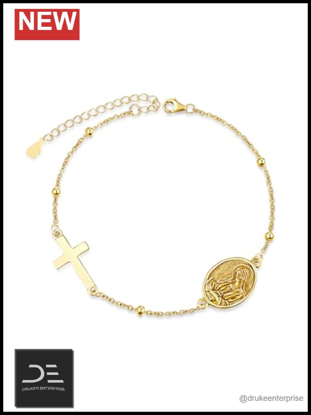 Sterling Silver Saint Mary Magdalene Rosary Bracelet 14K Gold Plated